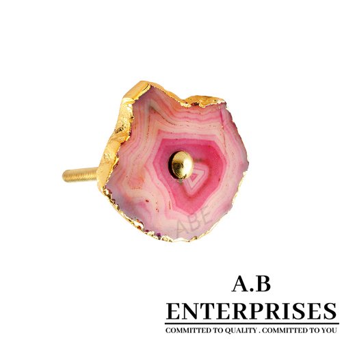 Agate Cabinet Knob in pink natural stone by A.B. Enterprises India