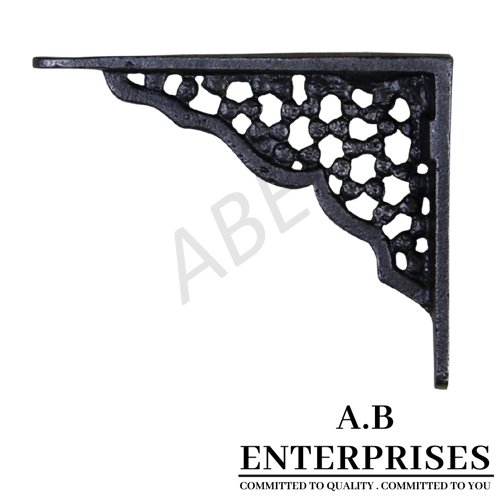 Handcrafted cast iron shelf bracket by A.B. Enterprises – strong and decorative wall support for homes, offices, and interiors.