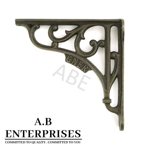 Handcrafted cast iron shelf bracket by A.B. Enterprises – strong and decorative wall support for homes, offices, and interiors.