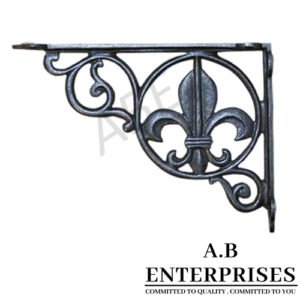 Handcrafted cast iron shelf bracket by A.B. Enterprises – strong and decorative wall support for homes, offices, and interiors.