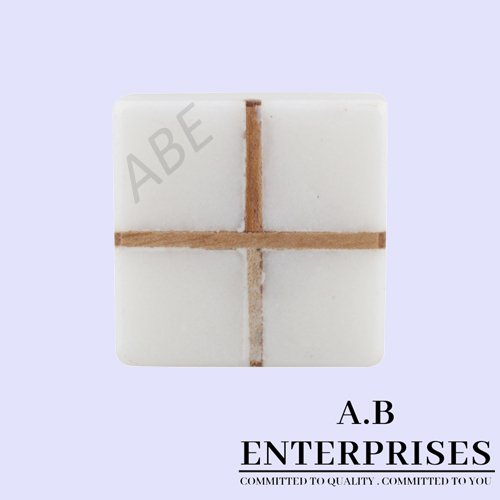 Marble Stone Cabinet Knob in white and golden pattern by A.B. Enterprises India