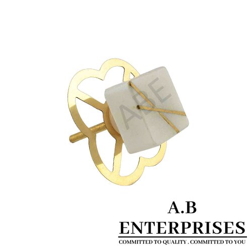 Marble Stone Cabinet Knob in white square pattern by A.B. Enterprises India