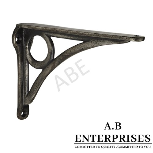 Handcrafted cast iron shelf bracket by A.B. Enterprises – strong and decorative wall support for homes, offices, and interiors.