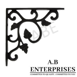 Handcrafted cast iron shelf bracket by A.B. Enterprises – strong and decorative wall support for homes, offices, and interiors.