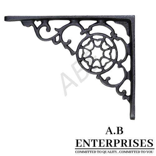 Handcrafted cast iron shelf bracket by A.B. Enterprises – strong and decorative wall support for homes, offices, and interiors.